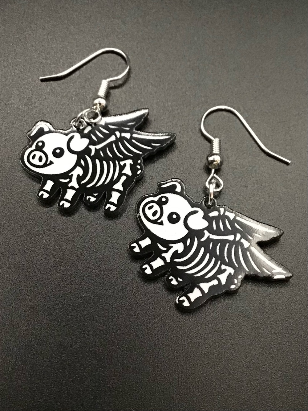 Flying Pig Skeleton Earrings - Picture 1 of 2